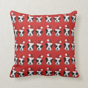 Christmas Boston Terrier dog throw pillow