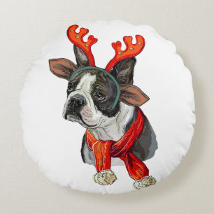 Christmas Boston terrier dog Throw Pillow