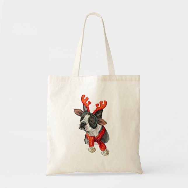 Christmas Boston terrier dog Tote Bag (Front)
