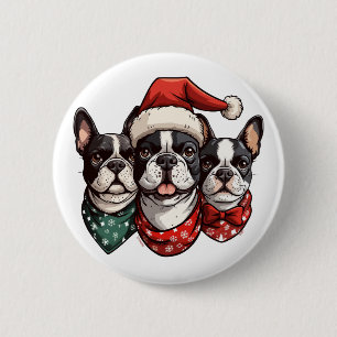 Christmas Boston Terrier Dogs 6 Cm Round Badge