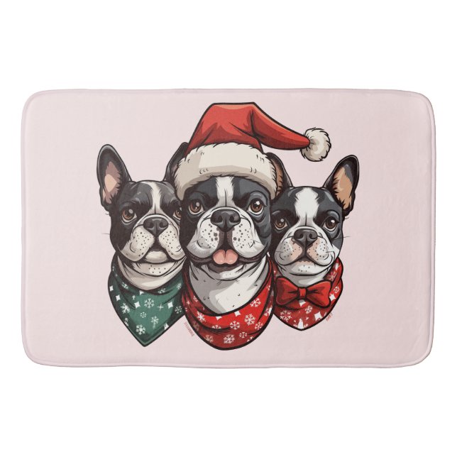 Christmas Boston Terrier Dogs Bath Mat (Front)
