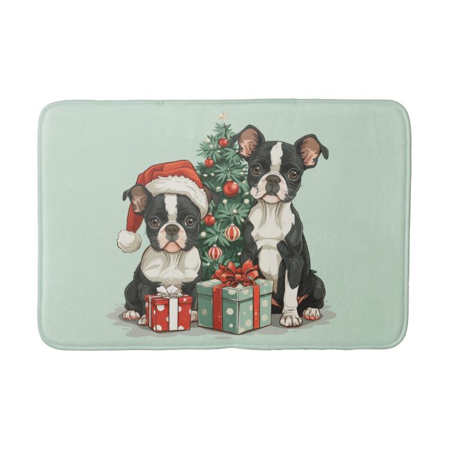 Christmas Boston Terrier Dogs Bath Mat (Front)