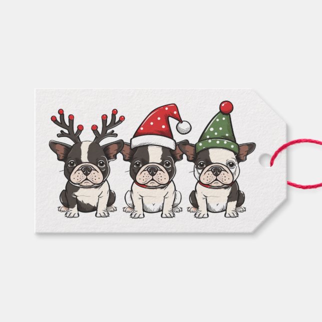 Christmas Boston Terrier Dogs Gift Tags (Front (Horizontal))