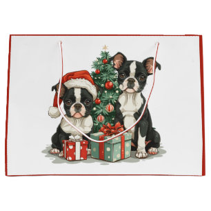Christmas Boston Terrier Dogs Large Gift Bag