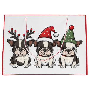 Christmas Boston Terrier Dogs Large Gift Bag