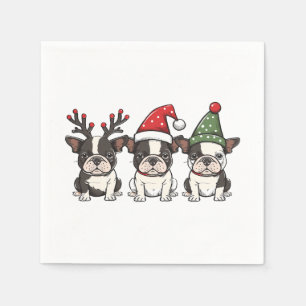 Christmas Boston Terrier Dogs Napkin