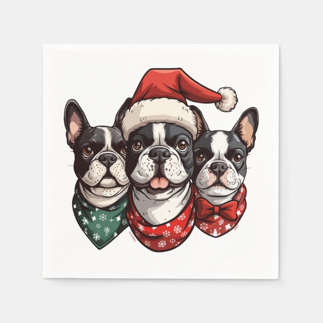 Christmas Boston Terrier Dogs Napkin (Front)