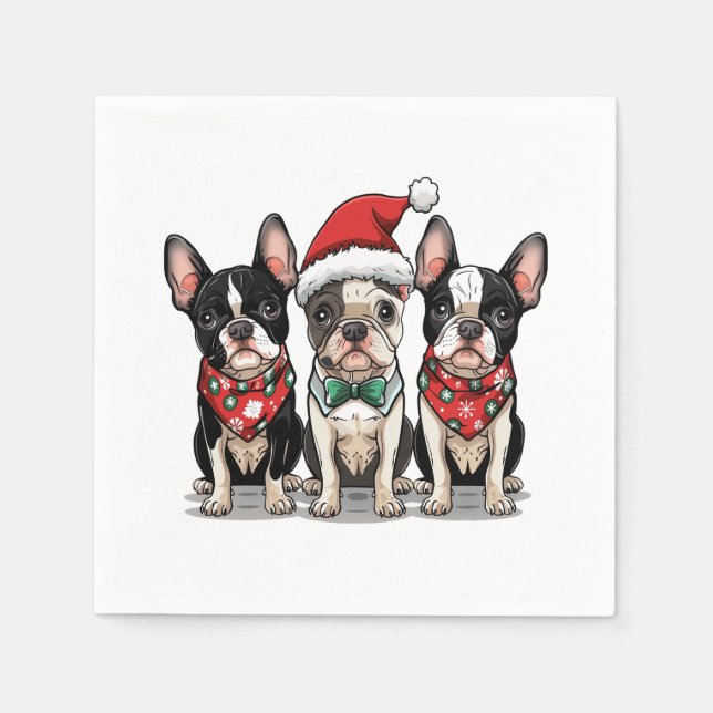 Christmas Boston Terrier Dogs Napkin (Front)
