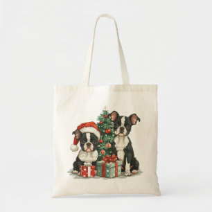 Christmas Boston Terrier Dogs Tote Bag