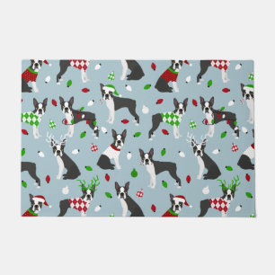 Christmas Boston Terrier Doormat