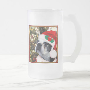 Christmas Boston terrier Frosted Glass Beer Mug