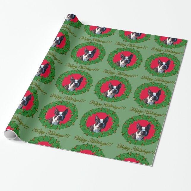 Christmas  boston terrier gift wrapping paper (Unrolled)