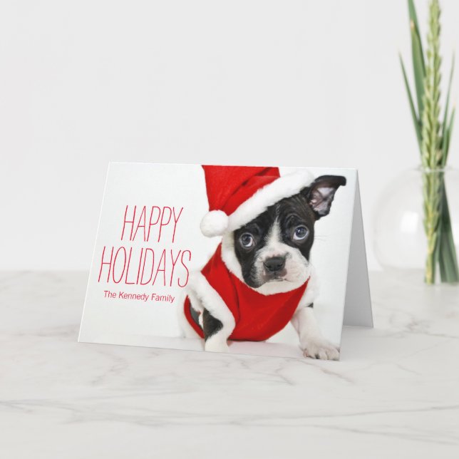 Christmas boston terrier holiday card (Front)