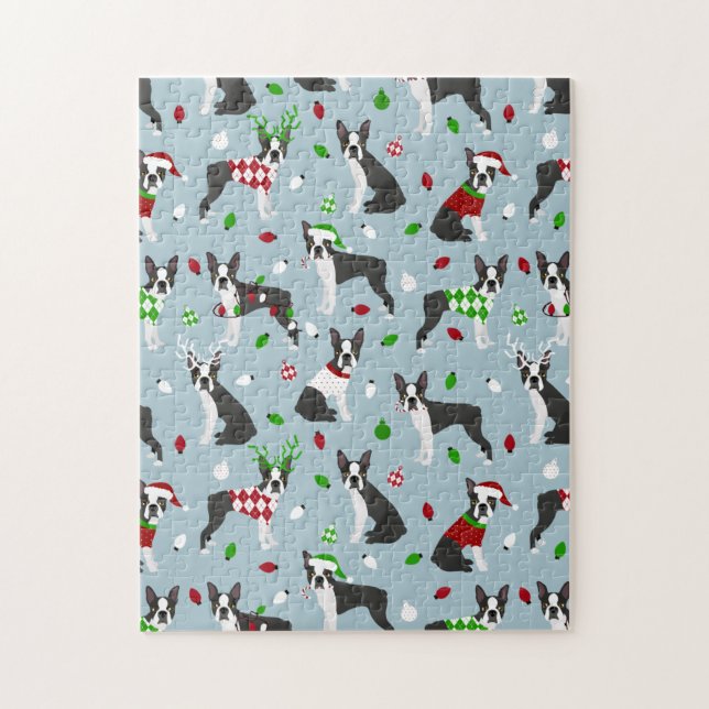 Christmas Boston Terrier Jigsaw Puzzle (Vertical)