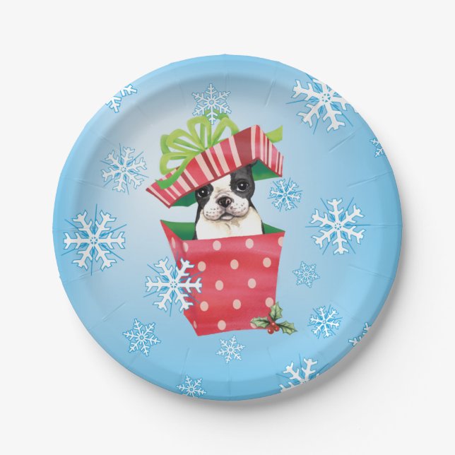 Christmas Boston Terrier Paper Plate (Front)