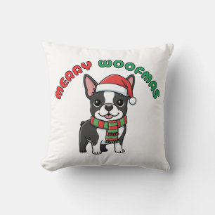 Christmas Boston Terrier Pillow: Merry Woofmas Cushion
