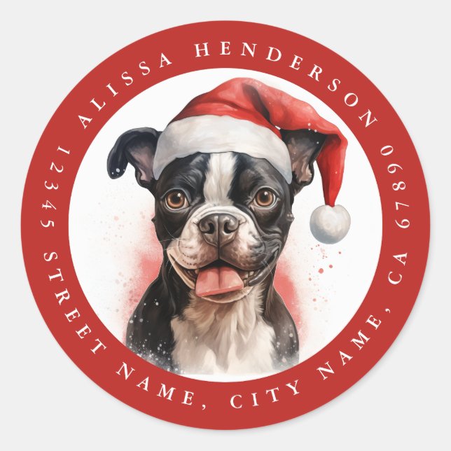Christmas Boston Terrier Round Stickers (Front)