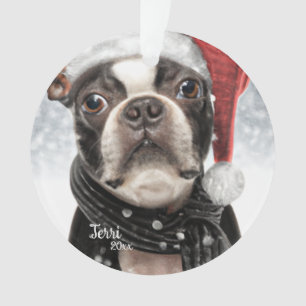 Christmas Boston Terrier, Santa Dog Ornament