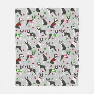 Christmas Boston Terrier Sherpa Blanket
