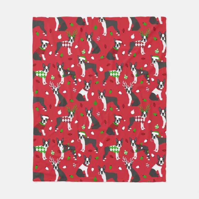 Christmas Boston Terrier Sherpa Blanket (Front)