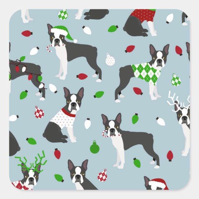 Christmas Boston Terrier Square Sticker (Front)