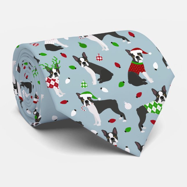 Christmas Boston Terrier Tie (Rolled)