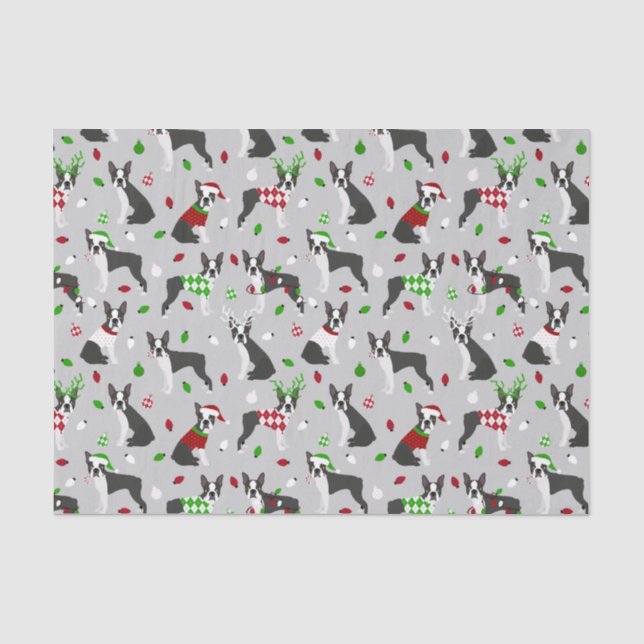 Christmas Boston Terrier Tissue Paper (Front)