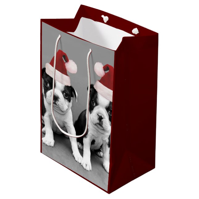 Christmas Boston Terriers medium Gift Bag (Front Angled)