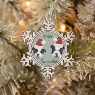 Christmas Boston Terriers personalised ornament