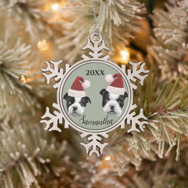 Christmas Boston Terriers personalised ornament (Tree)