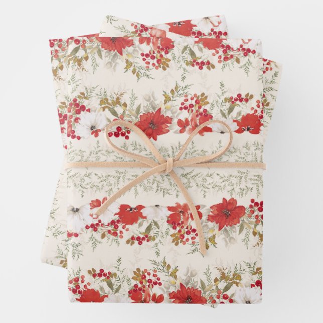 christmas botanical abundance elegant foliage  wrapping paper sheet (In situ)