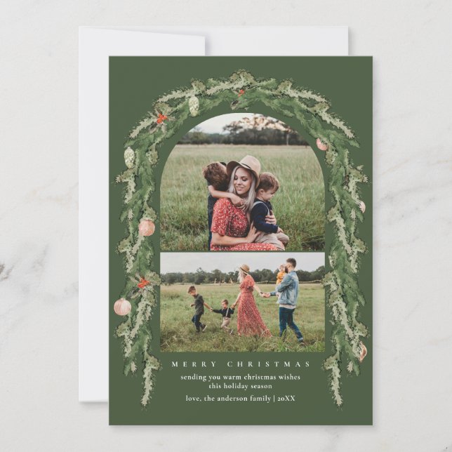 Christmas Botanical and Floral Greenery Photo Card (Front)