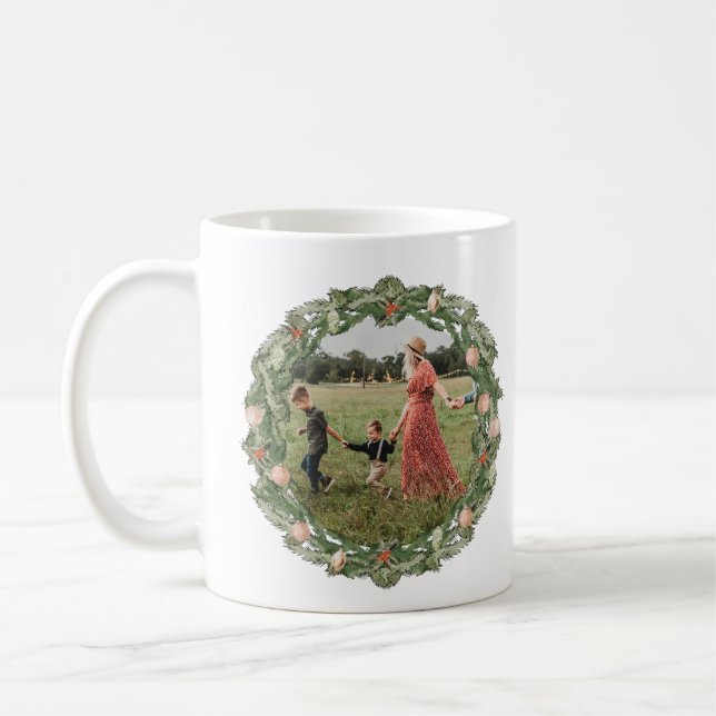 Christmas Botanical and Floral Greenery Photo Mug (Left)