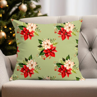 Christmas Botanical Elegance with Poinsettia Cushion