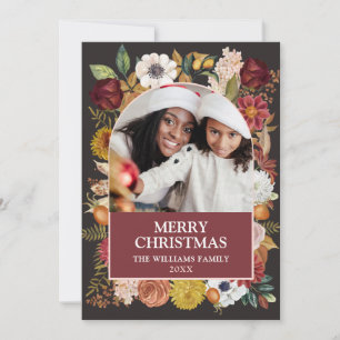 Christmas Botanical Floral 1 Photo Arch Holiday Card