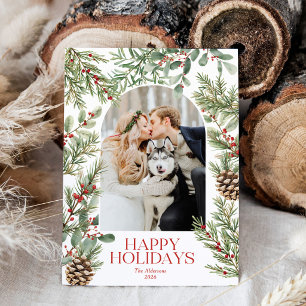 Christmas Botanical Greenery Arch Photo Holiday Card