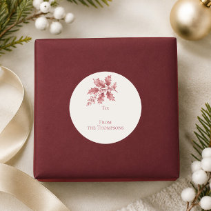 Christmas Botanical Greenery Elegant Red Classic Round Sticker