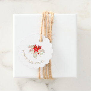 Christmas Botanical Holly Branches Poinsettias Favour Tags
