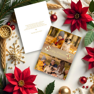 Christmas Botanical Holly Branches Themed Photo Foil Holiday Card