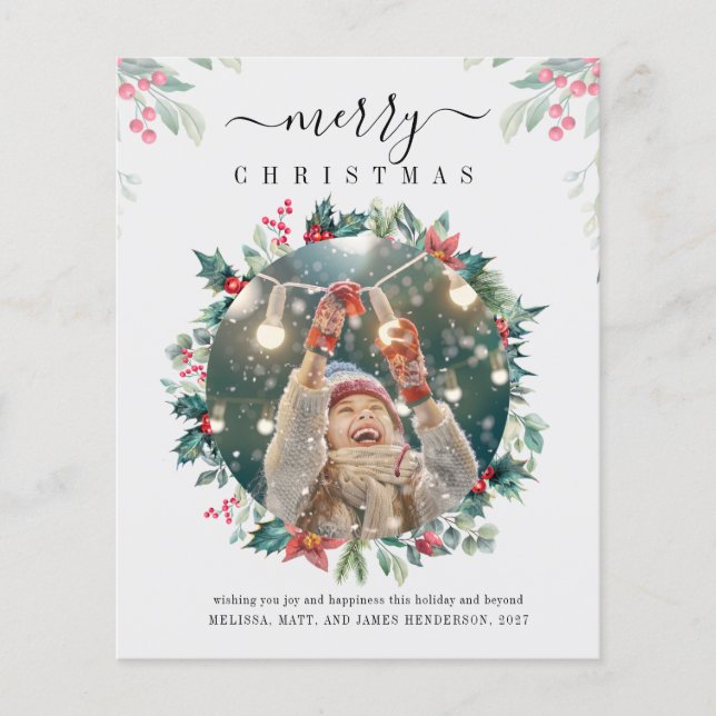 Christmas Botanical Photo Holidays Greetings Card (Front)