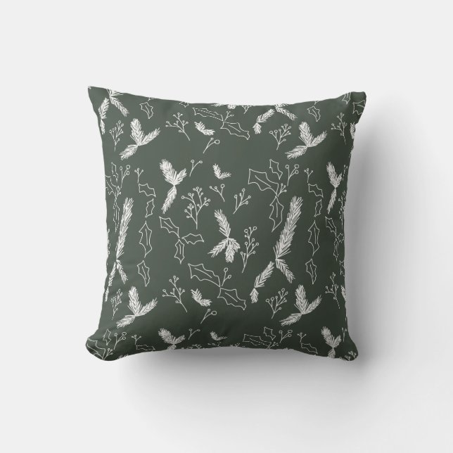 Christmas Botanical Pine Berry Green Cushion (Front)
