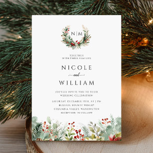 Christmas Botanical Wedding  Invitation