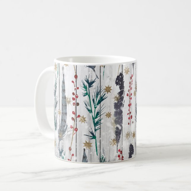 Christmas Botanical Wooden Planks Coffee Mug (Front Left)