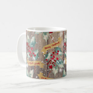 Christmas Botanical Wooden Planks Coffee Mug