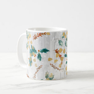 Christmas Botanical Wooden Planks Coffee Mug