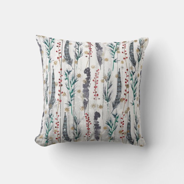 Christmas Botanical Wooden Planks Cushion (Front)