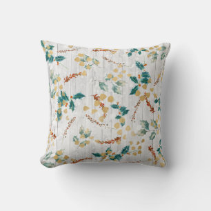 Christmas Botanical Wooden Planks Cushion