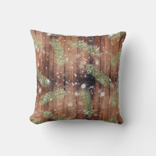 Christmas Botanical Wooden Planks Cushion