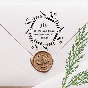 Christmas Botanical Wreath Initials Return Address Self-inking Stamp