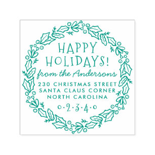 Christmas Botanical Wreath Name & Return Address Self-inking Stamp